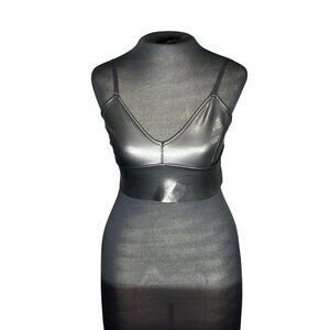 Black Faux Leather Crop Top With Adjustable Straps By Olivaceous - Size M